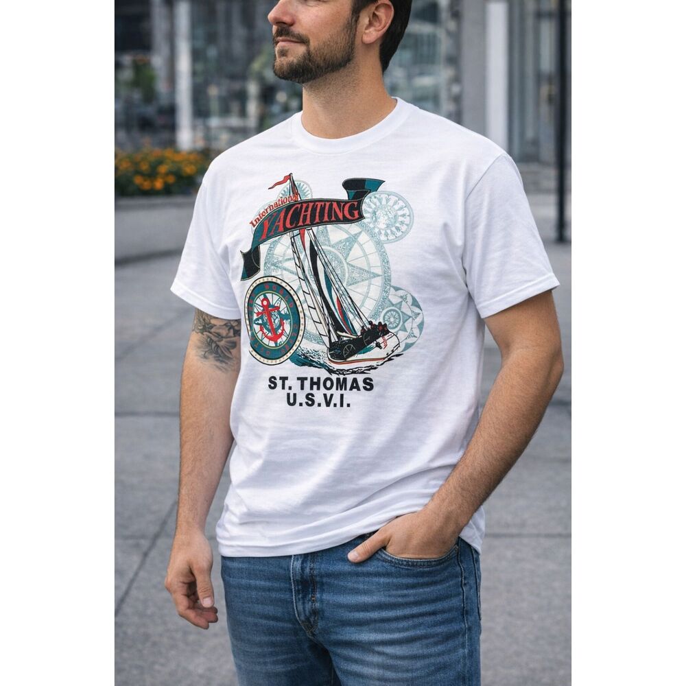 International Yachting St Thomas USVI T Shirt Large Sailboat Unisex Graphic Tee